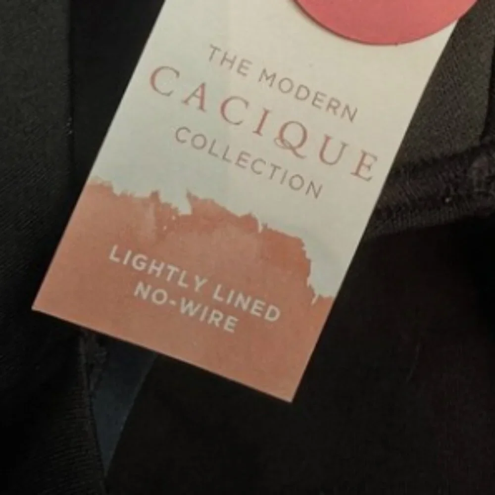 NWT Cacique Lighlty Lined Full Coverage No‎ Wire Cotton Lace Bra Navy Blue 50D